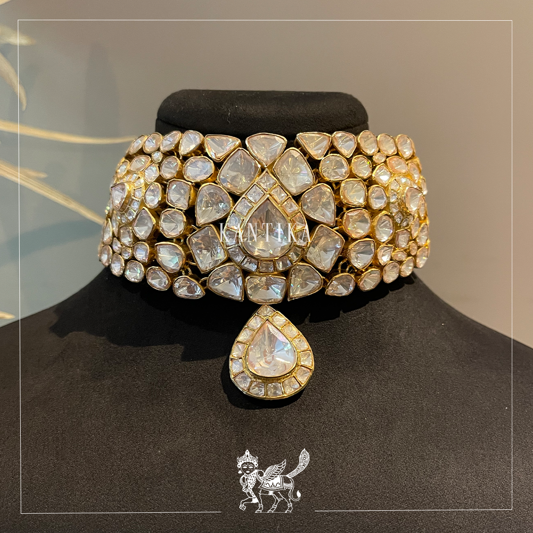White Uncut Polki Chokar – Kantika Jewels - Main Image