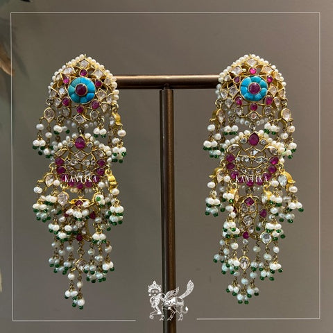 Ruby Pearls Chandelier Earrings