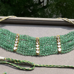 Green beads 5 Polki layered choker