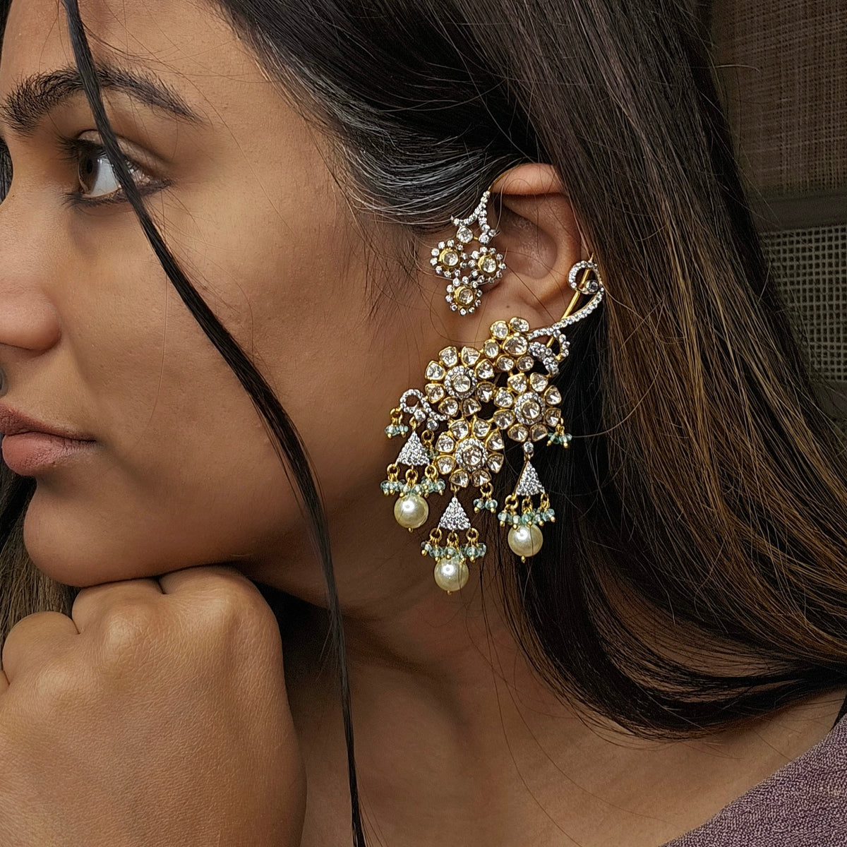 Flower cuff earrings