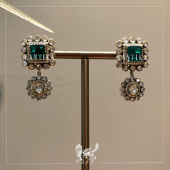 Silver Tone Emerald Earrings