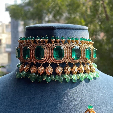 Emerald Gold Tone Choker Set