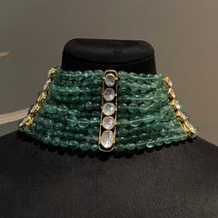 Green beads 5 Polki layered choker