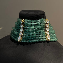 Green beads 5 Polki layered choker