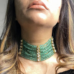 Green beads 5 Polki layered choker