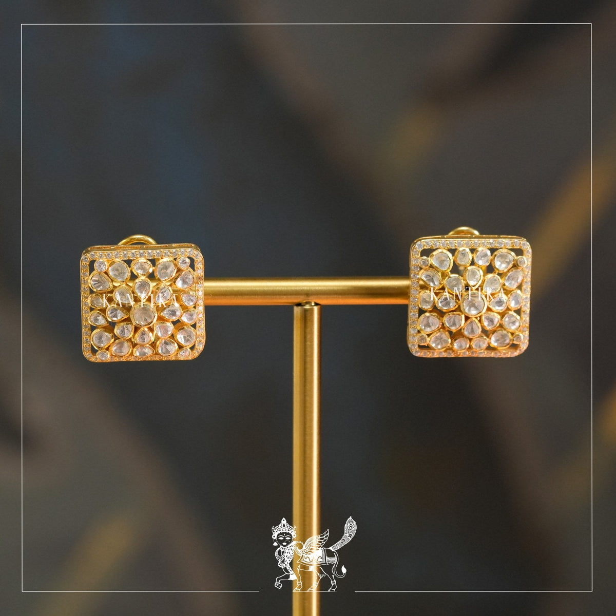 Gold Tone Square Earring