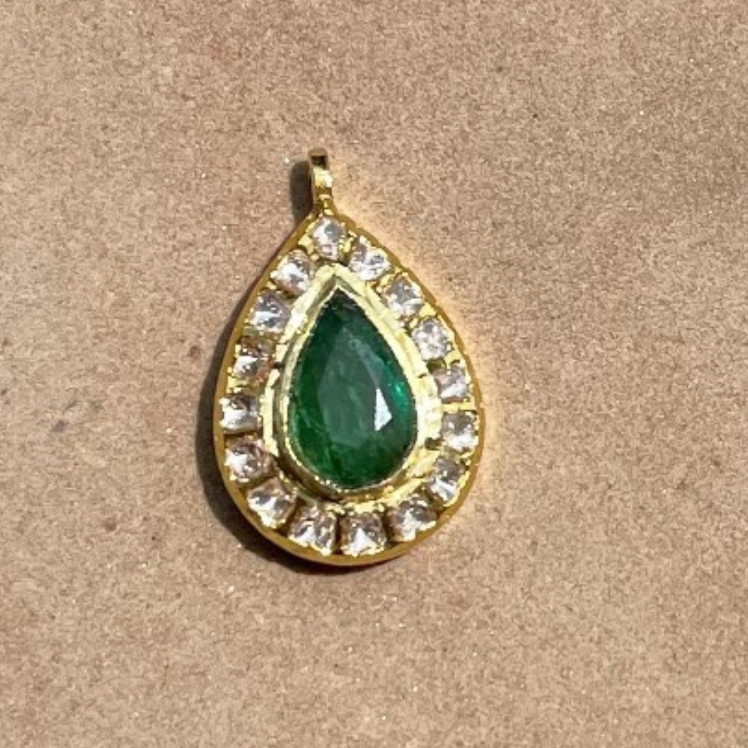 Emerald Polki Dewdrop Pendent