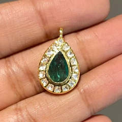 Emerald Polki Dewdrop Pendent