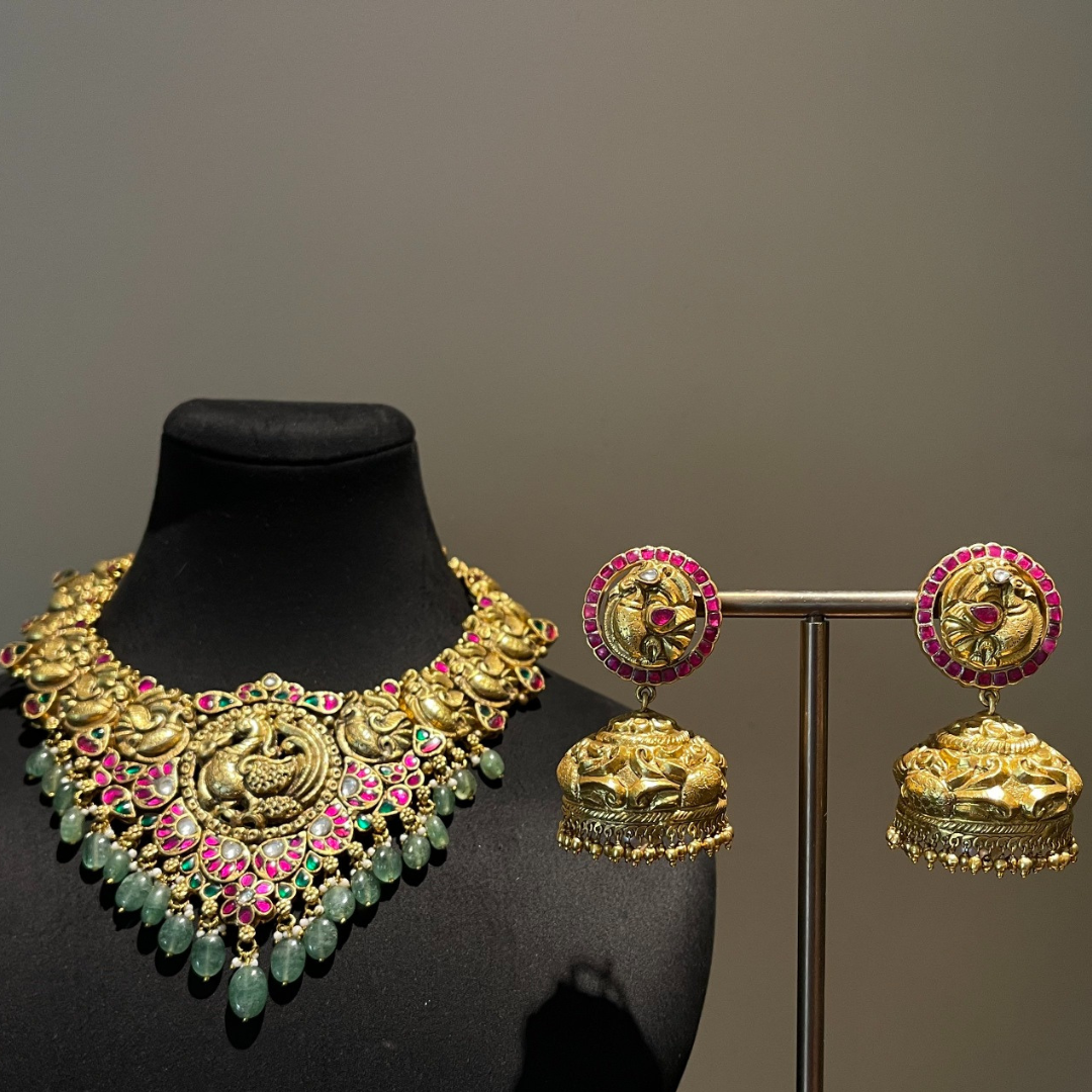 Divine Temple Jhumka Necklace Set