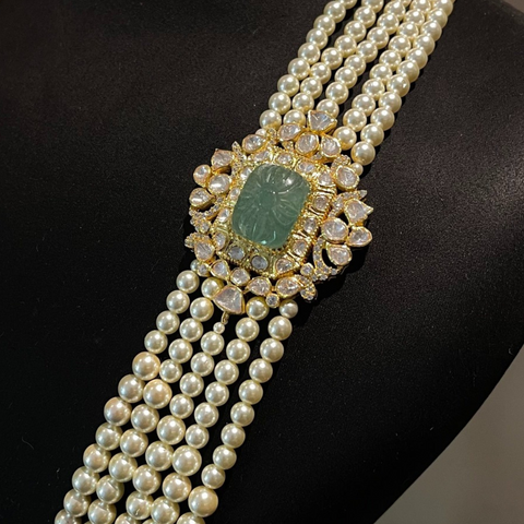 Twin Ornate Brooch Pearl Necklace