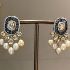 Azure Square Pearl Drop Earrings