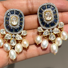 Azure Square Pearl Drop Earrings