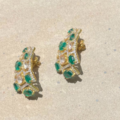 Enchanting Green Polki J-Curve Studs