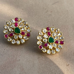 Floral Red and Green Gemstone Studs