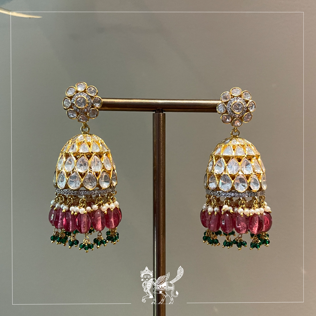 Ruby Green Drop Jhumkas