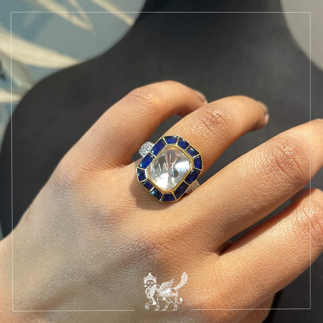 Blue Moissanite Polki Ring