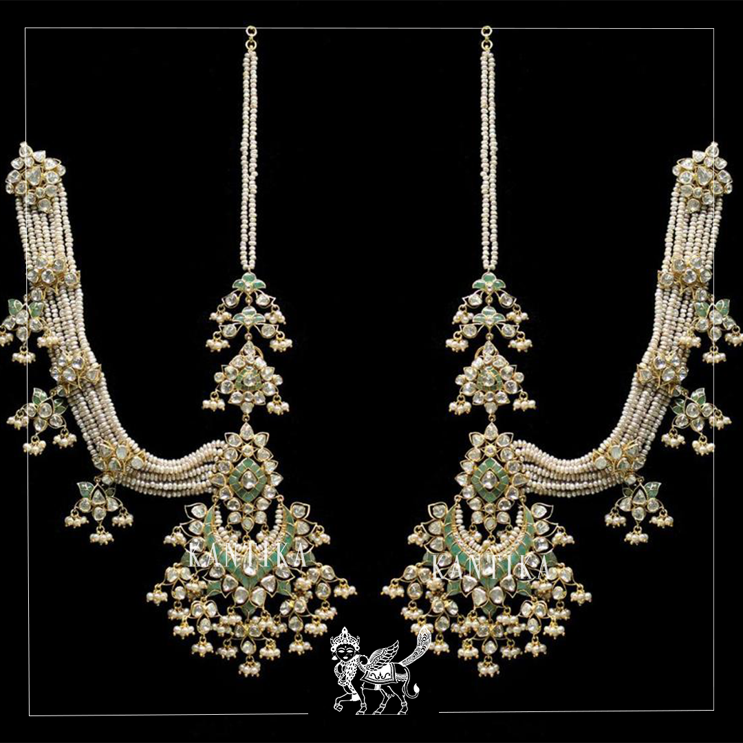 Elaborate pearl Jhumkas with Hair Chain