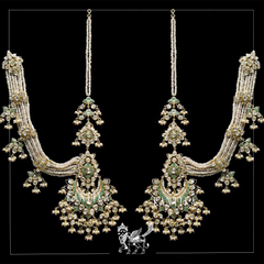 Elaborate pearl Jhumkas with Hair Chain