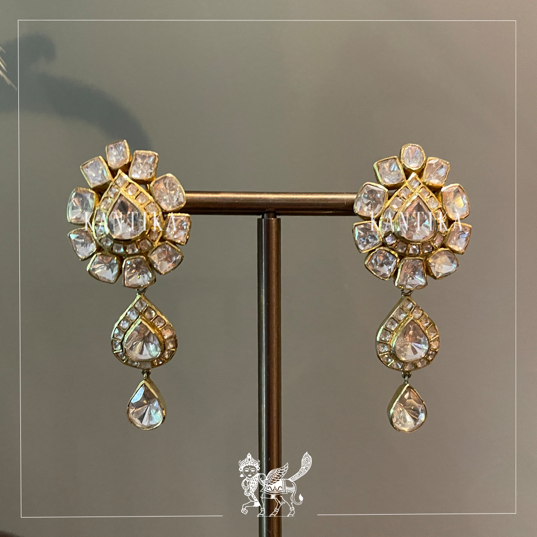 Elaborate Uncut Moissanite Polki Earrings