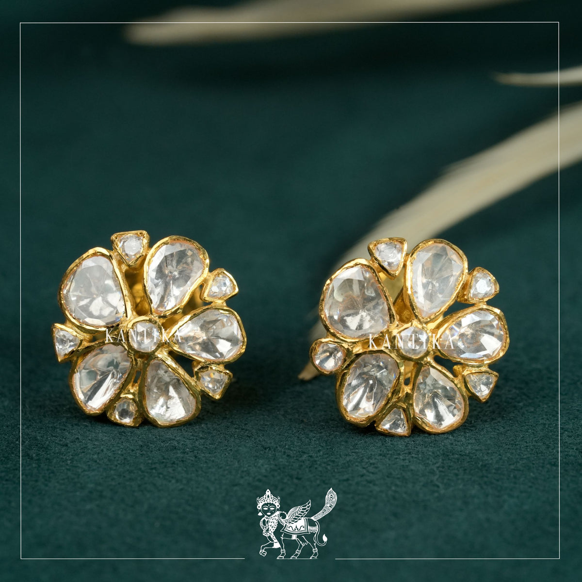 Gold Tone Polki Studs