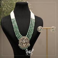 Green Stone Pearl Pendant Set