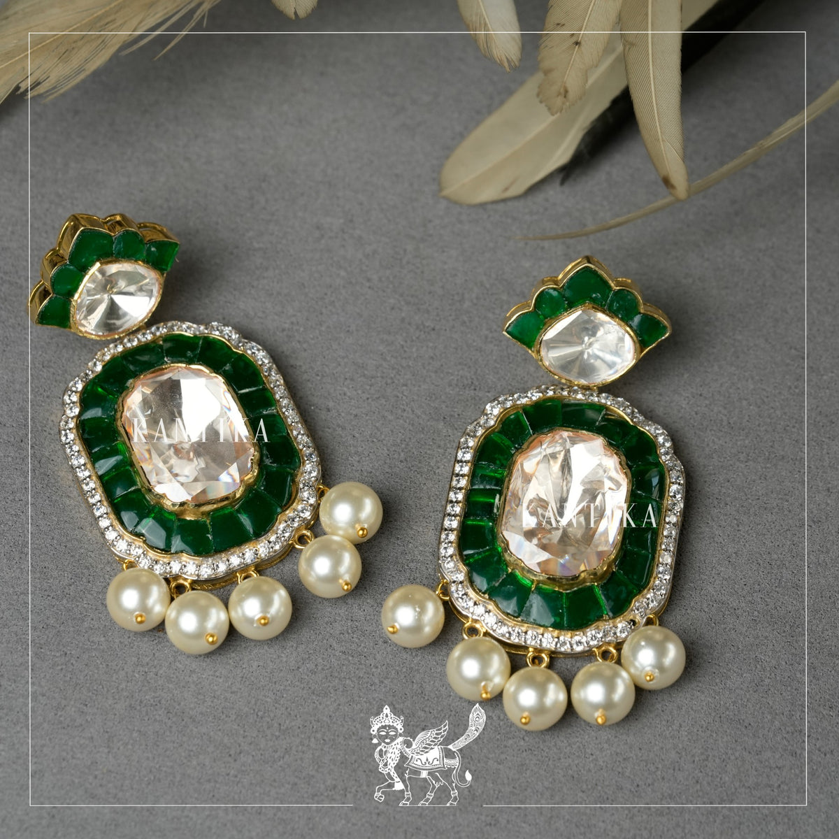 Pearl Drop Emerald Earrings