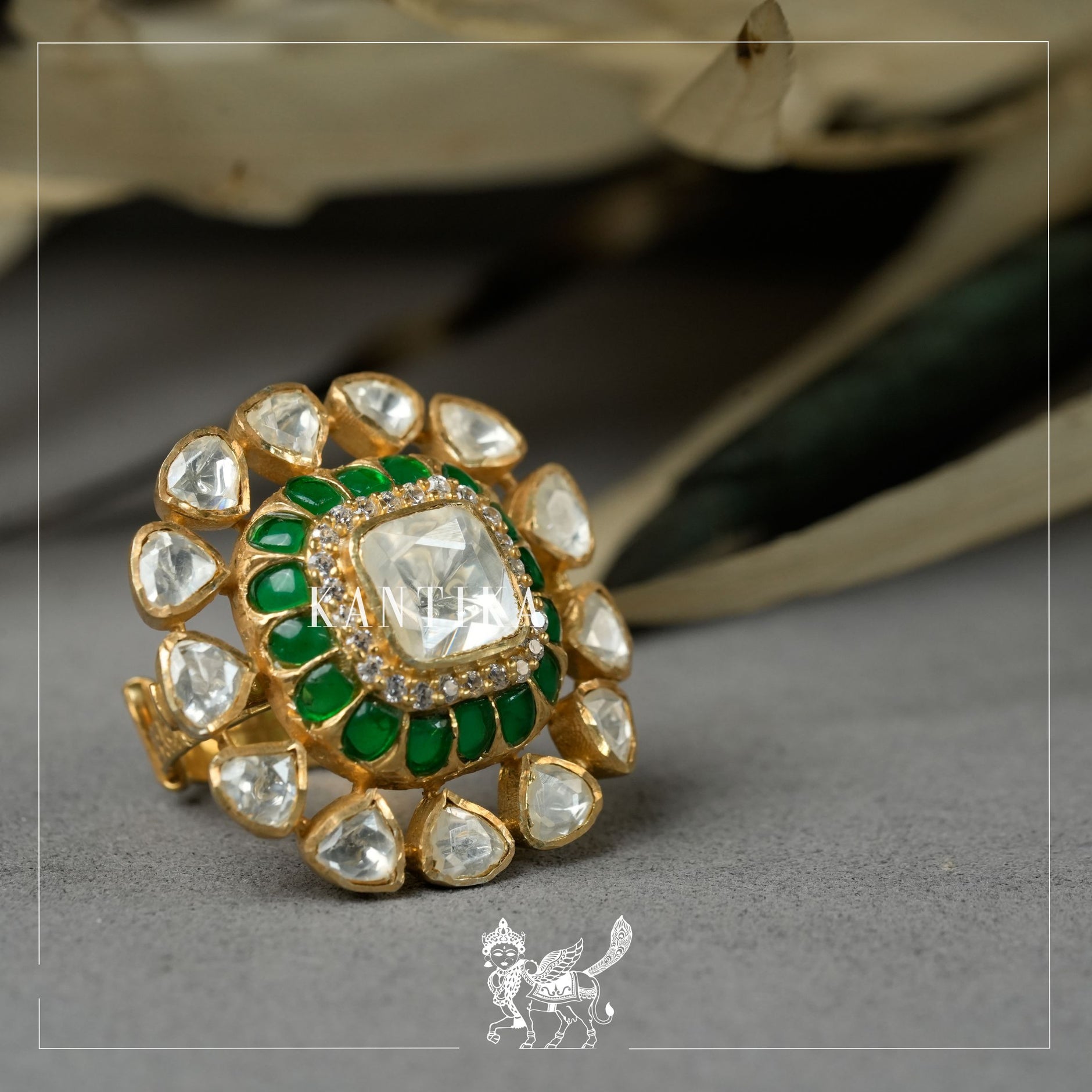 Uncut Polki Green Ring – Kantika Jewels